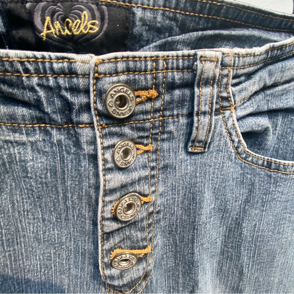 Y2K Angels Mid Rise Faded Medium Wash Flare Jeans Size Girls 16 Medium
